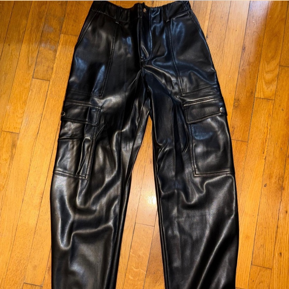 FOREVER21 Black leather cargo pants